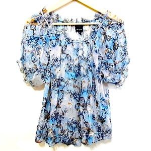 🆕 Anthropologie: Ella Moss Peasant Top 100% Silk, with Navy Under Cami  NWT